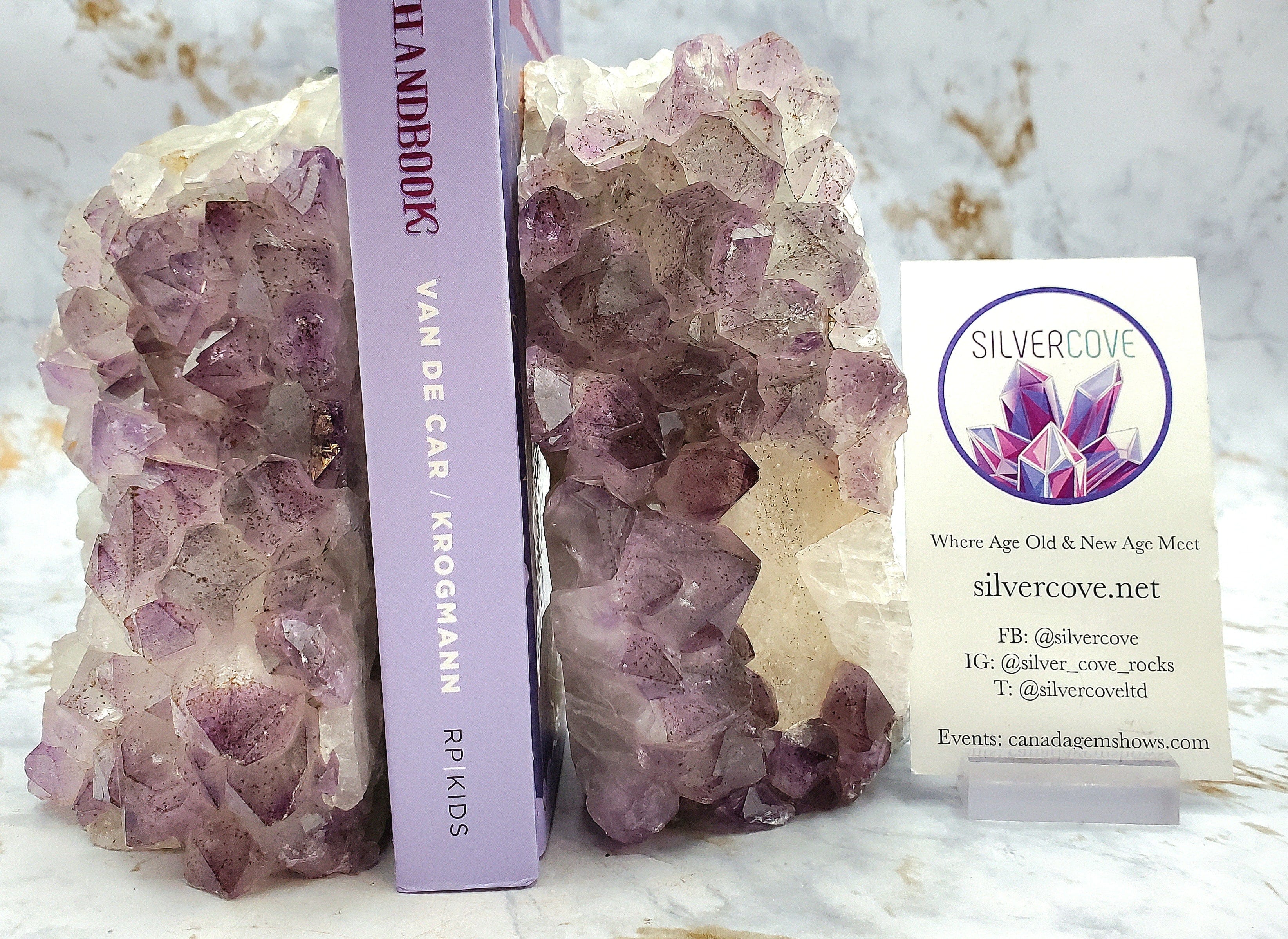 Amethyst Crystal Bookends - Handmade Natural Stone Book Holders for Decorative Home & Office Use - Perfect for Bookshelves, Desks, and Gift Giving