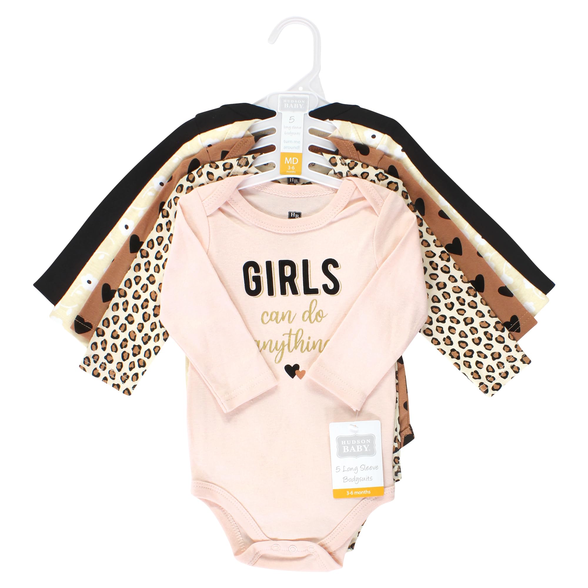 Hudson Baby Unisex Cotton Long-Sleeve Bodysuits - Cinnamon Hearts Print, 9-12 Months | Soft & Comfortable Infant Onesies for Everyday Wear, Playtime & Photo Shoots