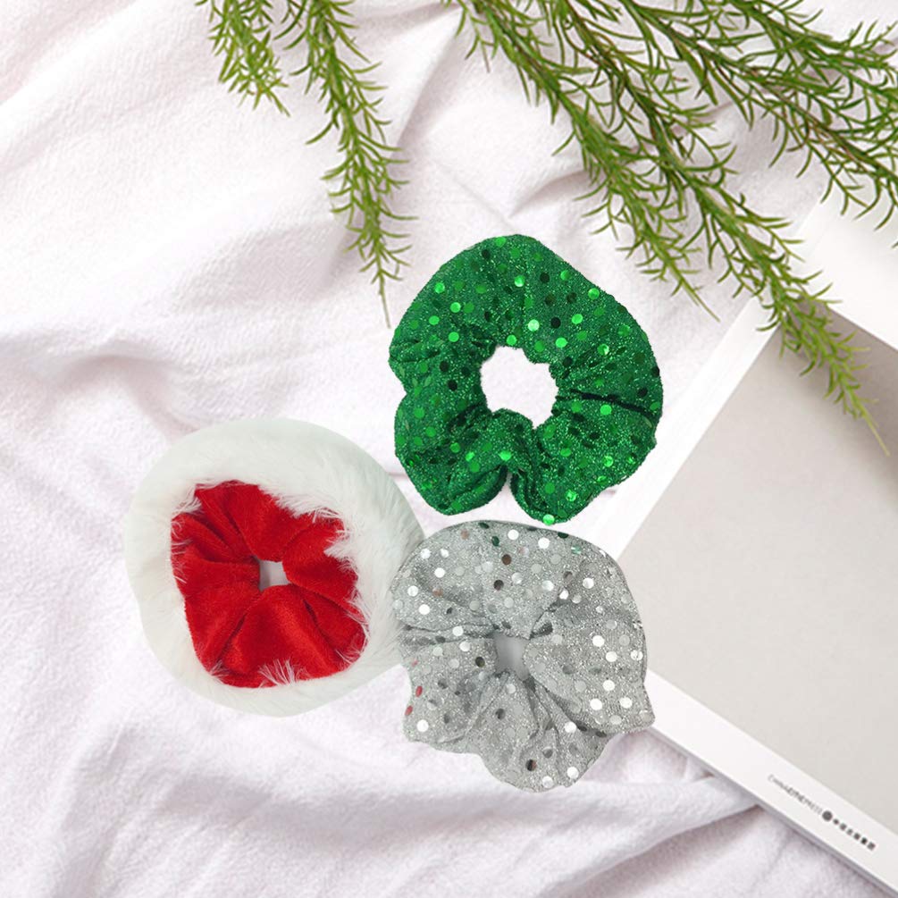 ABOOFAN Christmas Sequins Scrunchies Hair Ties - Soft Elastic Hair Bands for Women & Girls (3 Pack) - Festive Ponytail Holders for Holiday Parties & Gifts
