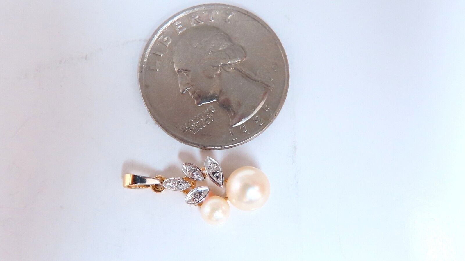 6.5mm & 4.5mm Genuine Pearl and Diamond Pendant Necklace in 14K Gold - Elegant Jewelry Gift for Women, Perfect for Weddings, Anniversaries and Special Occasions