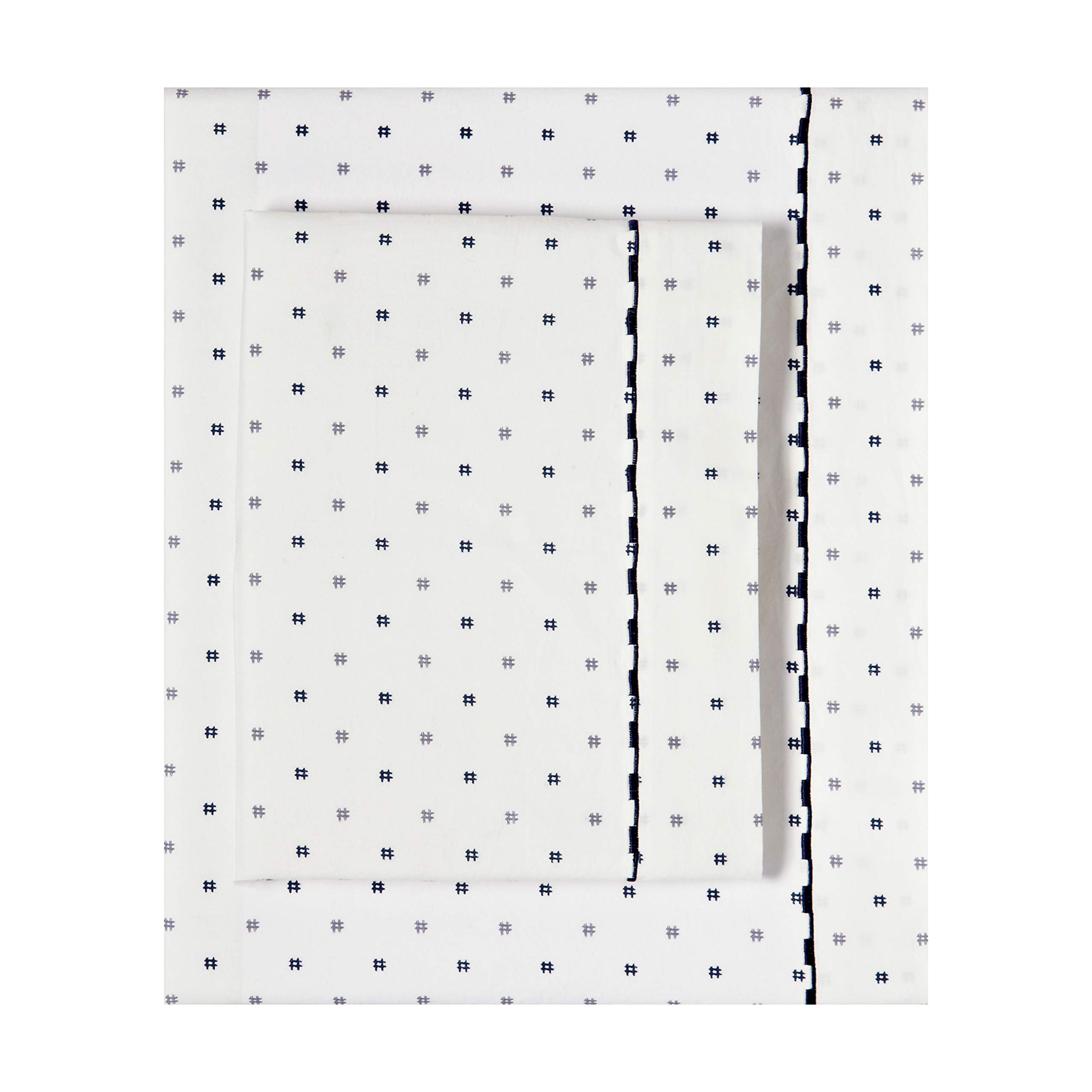 Premium 100% Cotton Hashtag Pattern Sheet Set - Full Size, Navy & Grey - Soft Breathable Bedding for Comfortable Sleep & Home Decor