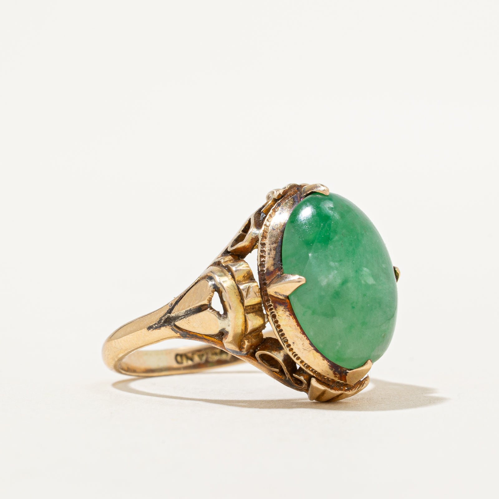 7.60ct Oval Cabochon Jade Textured Cocktail Ring - Size 6.5 | Elegant Statement Jewelry for Evening Parties, Weddings & Special Occasions
