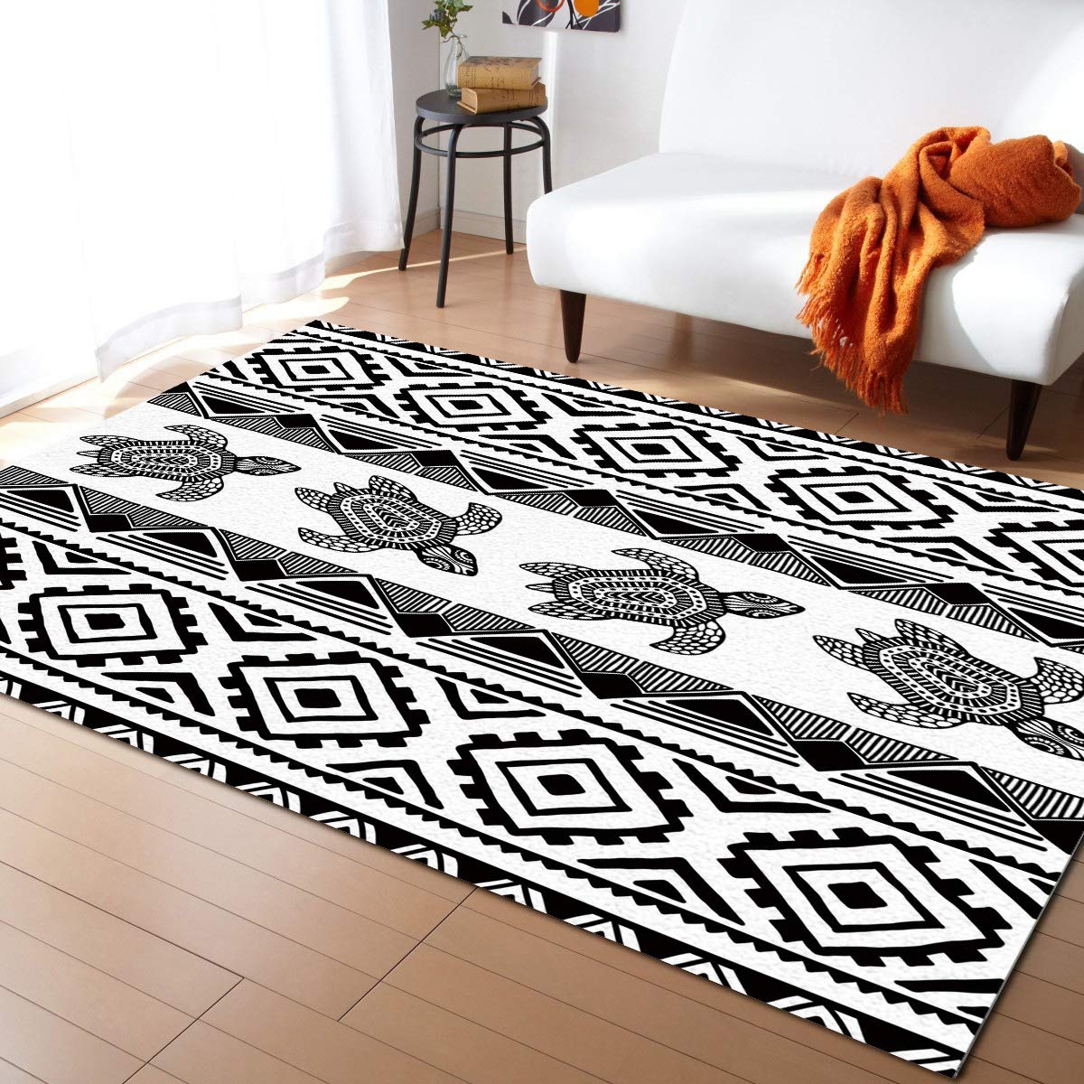 Ultra Soft Plush Area Rugs for Bedroom & Living Room - Non-Slip Absorbent Throw Carpet with Black White Tortoise Stripes Illustration, Cozy Indoor Floor Mat for Home Decor, Kids Play Area and Pet-Friendly Spaces
