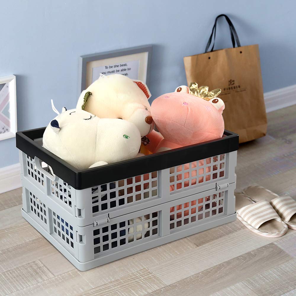 32L Collapsible Storage Crate Set of 3 - Foldable Plastic Bins for Home Organization, Laundry, Toys & Closet Storage - Space Saving Stackable Design for Garage, Office & Dorm Room