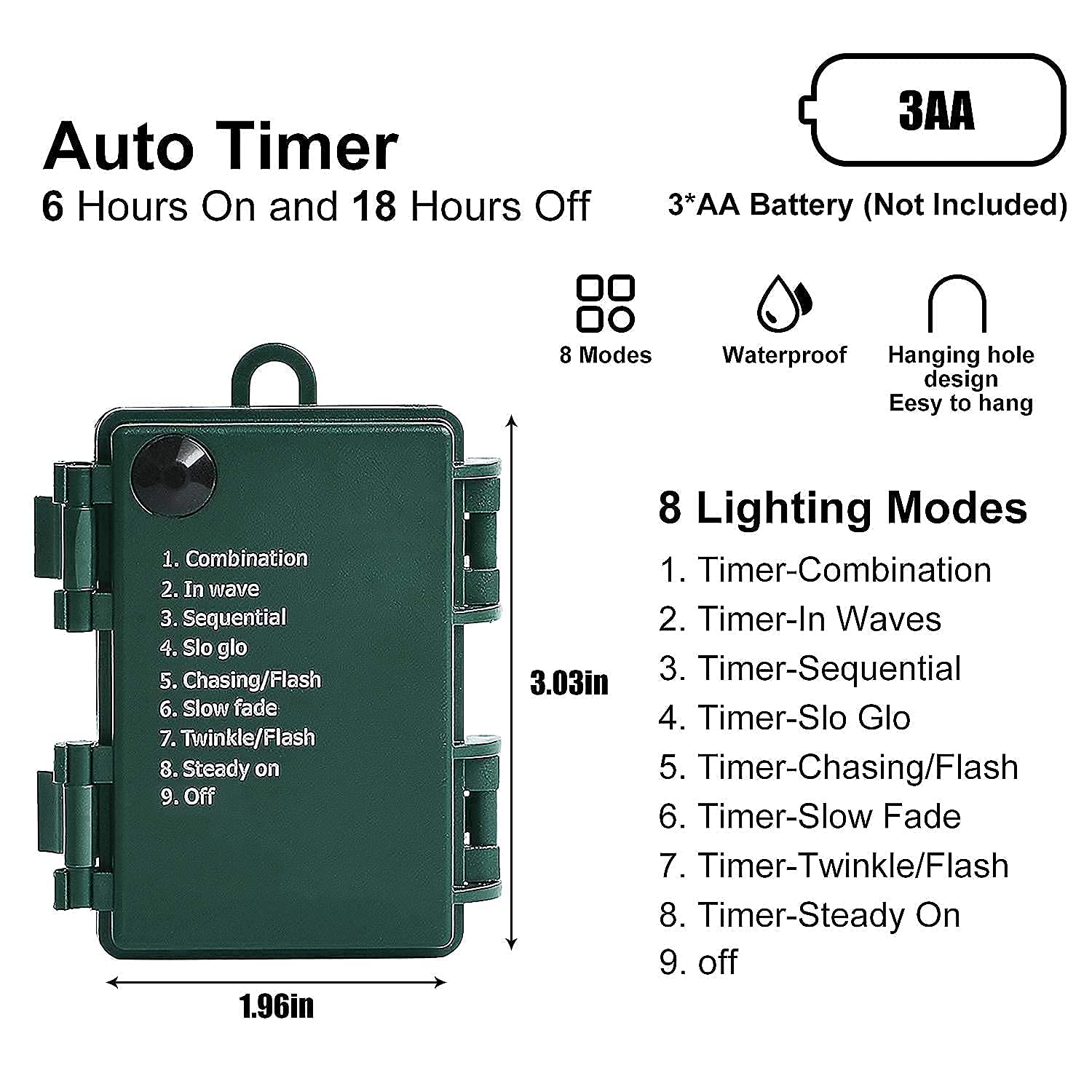 50 LED Battery Operated Christmas String Lights with Auto-Timer & 8 Lighting Modes - Warm White Mini Fairy Lights for Holiday Wreaths, Party Decor, Wedding, Garden, Home, and Indoor/Outdoor Decoration