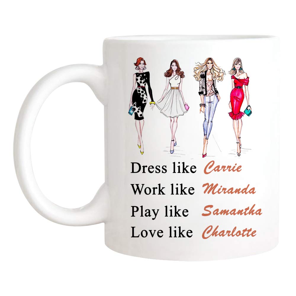 HappyGaoMug - Sex and The City Inspired Coffee Mug Set (Carrie, Miranda, Samantha, Charlotte) 11oz Ceramic Tea Cup - Perfect for TV Show Fans, Office Use & Gift Giving
