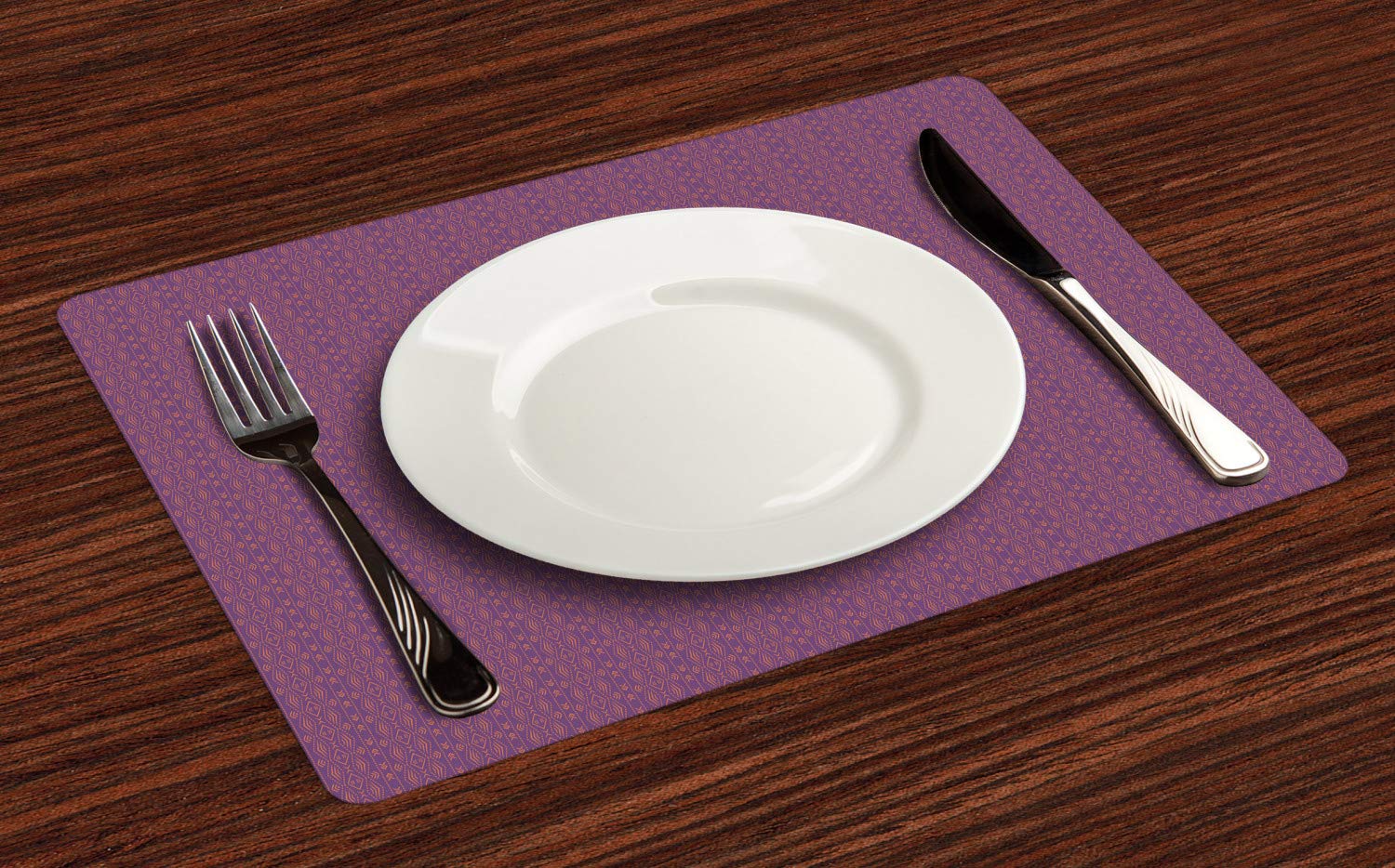 Ambesonne Tribal Placemats Set of 4 - Vintage Line Art Arrow & Diamond Design Washable Fabric Table Mats for Dining Room & Kitchen Decor in Dark Orange & Eggplant - Perfect for Thanksgiving, Christmas Dinner & Boho Home Styling