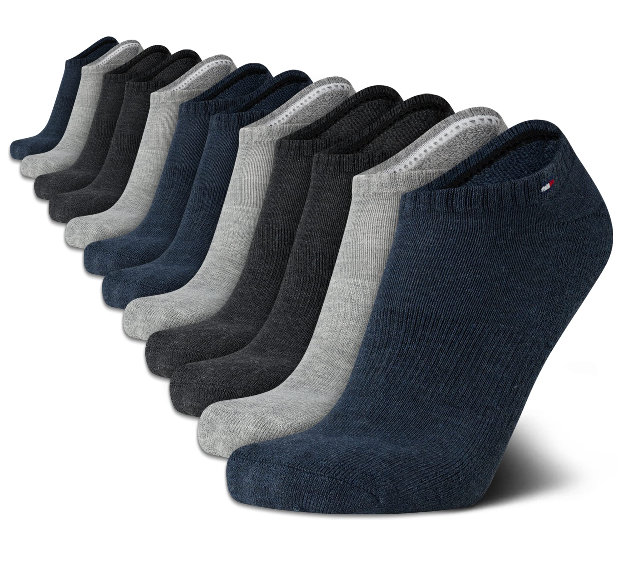Tommy Hilfiger Men's Athletic No Show Socks 12-Pack - Breathable Cushioned Low Cut Socks for Running, Gym & Casual Wear