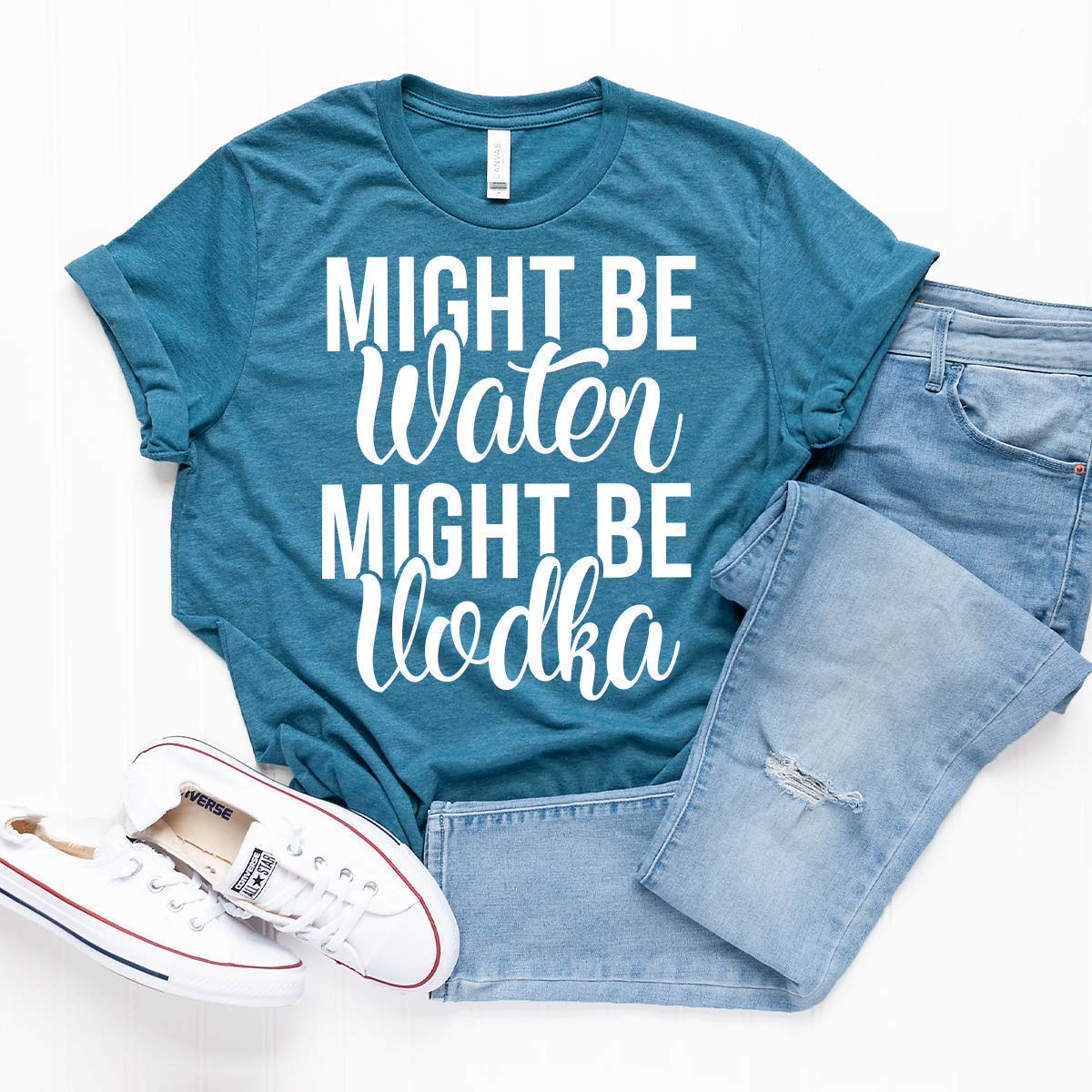 Funny Vodka T-Shirt - 'Might Be Water Might Be Vodka' Saying Tee for Women - Perfect for Parties, Graduation & Casual Wear