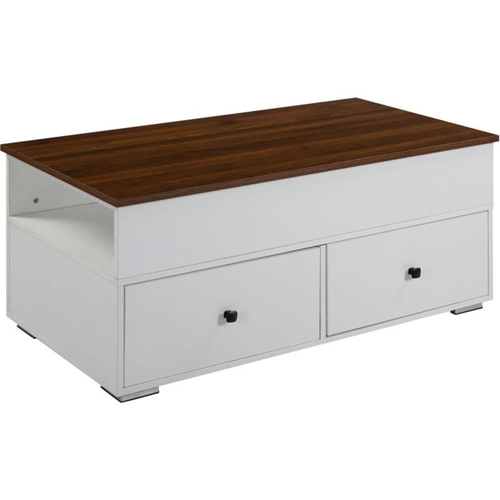 Acme Aafje 2-Drawer Wooden Coffee Table - White & Walnut Finish - Modern Living Room Furniture for Small Spaces, Home Decor, Apartment Essentials