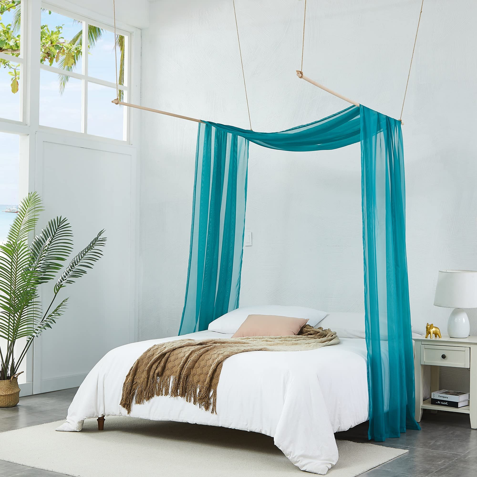 55 x 288 Inch Teal Bed Canopy Curtains for King Size Beds - Elegant Bedroom Decor, Kids Room Canopy & Bed Scarf - Perfect for Boho, Princess or Romantic Bedroom Themes (BC Teal 288