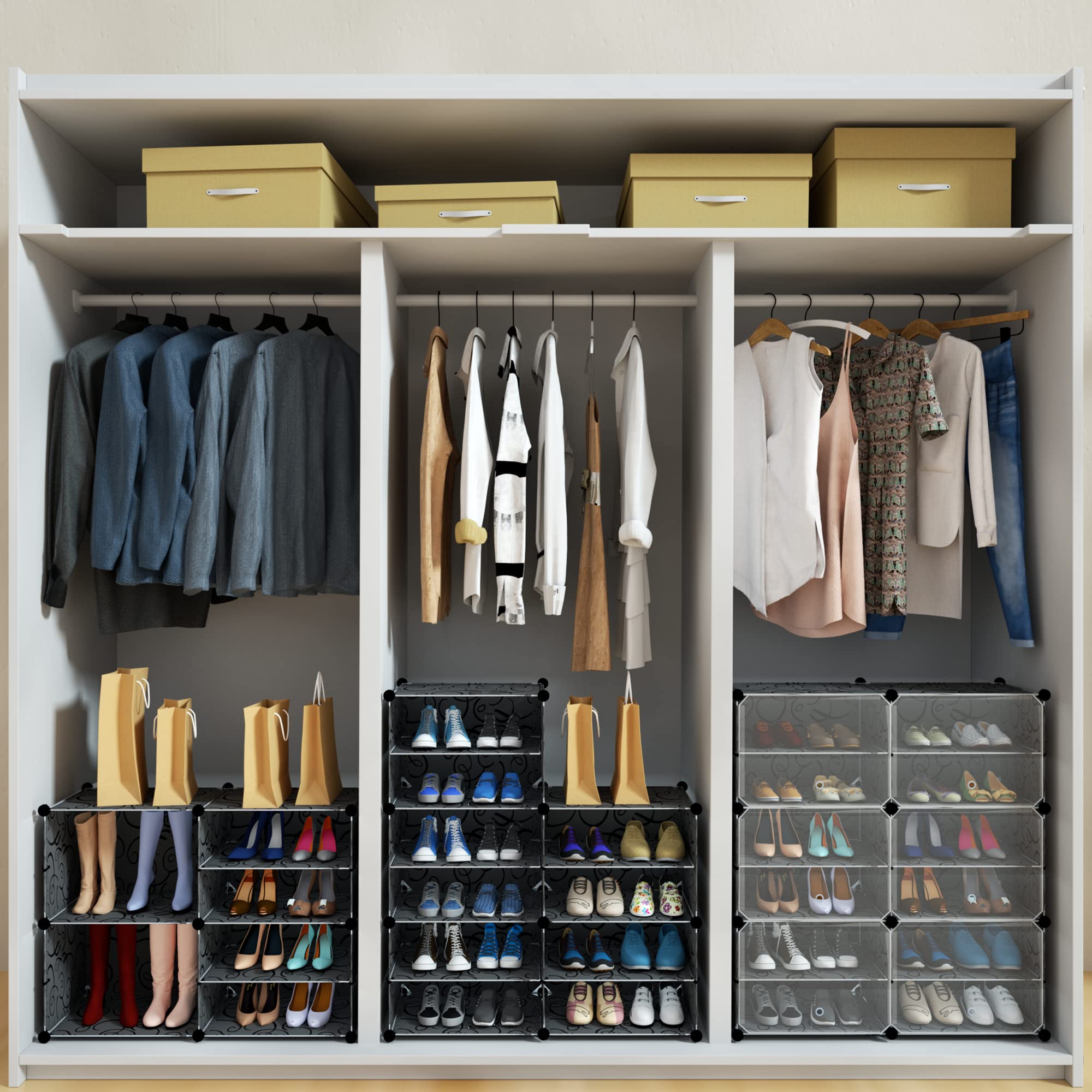 24 Pair Shoe Rack Organizer with Doors - Expandable Plastic Shoe Storage Cabinet for Closet, Heels, Boots & Slippers - 6 Tier Shoe Shelf for Bedroom, Entryway & Mudroom Organization