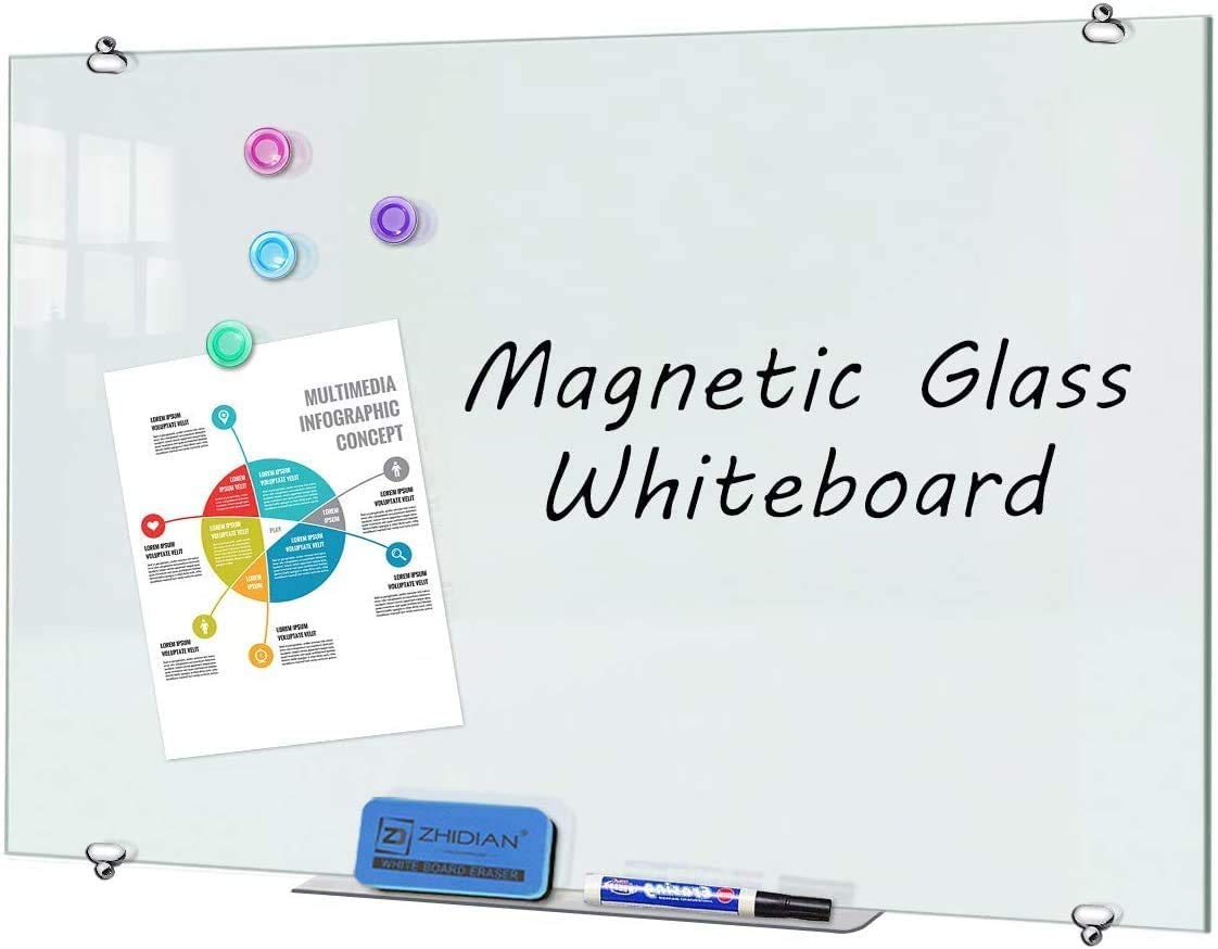 Premium 4x3 Feet Magnetic Tempered Glass Dry Erase Board - Frameless Wall Mount Whiteboard with 4 Markers & 1 Eraser - Perfect for Office Meetings, Classroom Teaching & Home Organization