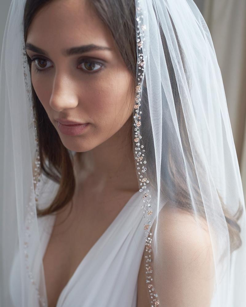 Elegant Blush Pink Beaded Wedding Veil - Bridal Accessory for Boho, Vintage & Romantic Weddings | Perfect for Church, Beach & Outdoor Ceremonies