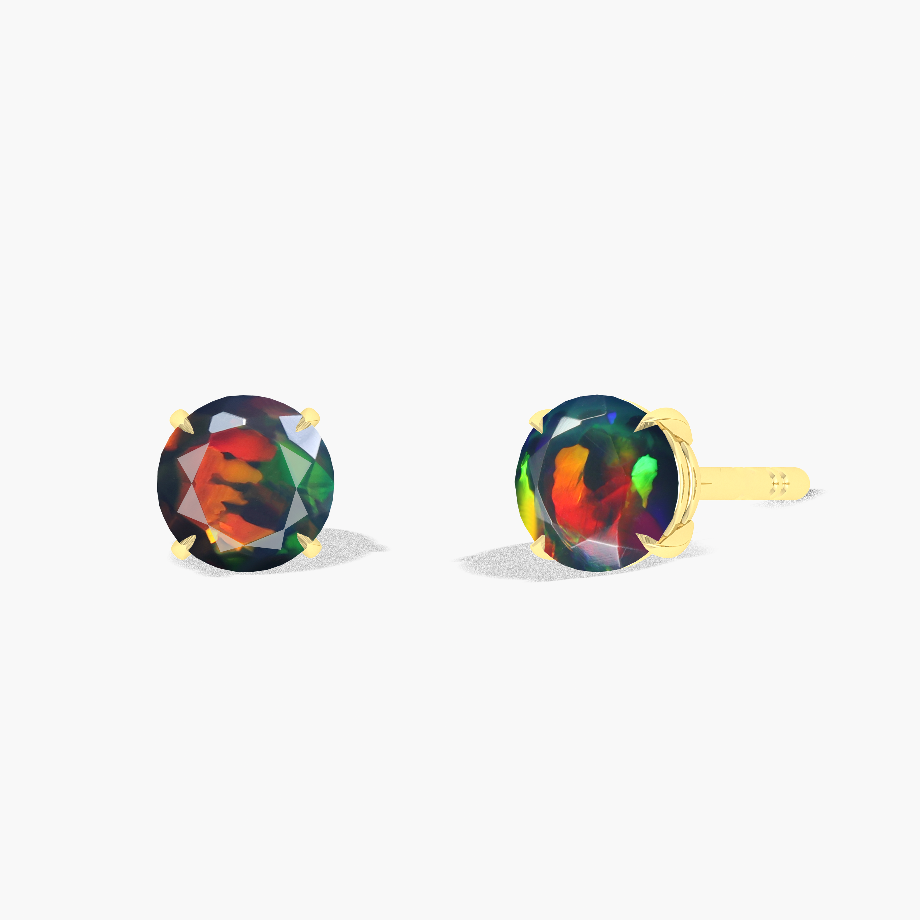 Black Opal Stud Earrings for Women – Round Gemstone Simple Earrings for Everyday Wear & Special Occasions