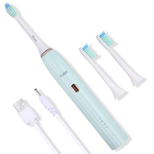 Kratax Sonic Electric Toothbrush - Portable, Low Noise, 4 Cleaning Modes, IPX7 Waterproof, USB Rechargeable with 2 Brush Heads (Cyan) - Perfect for Travel, Home & Daily Oral Care