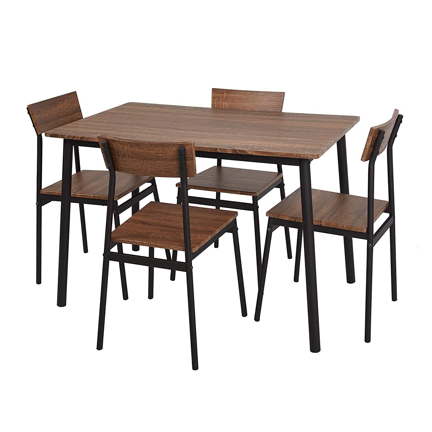 5-Piece Rustic Industrial Style Wooden Kitchen Table and Chairs Set for 4 - Perfect for Small Dining Rooms, Breakfast Nooks & Farmhouse Kitchens
