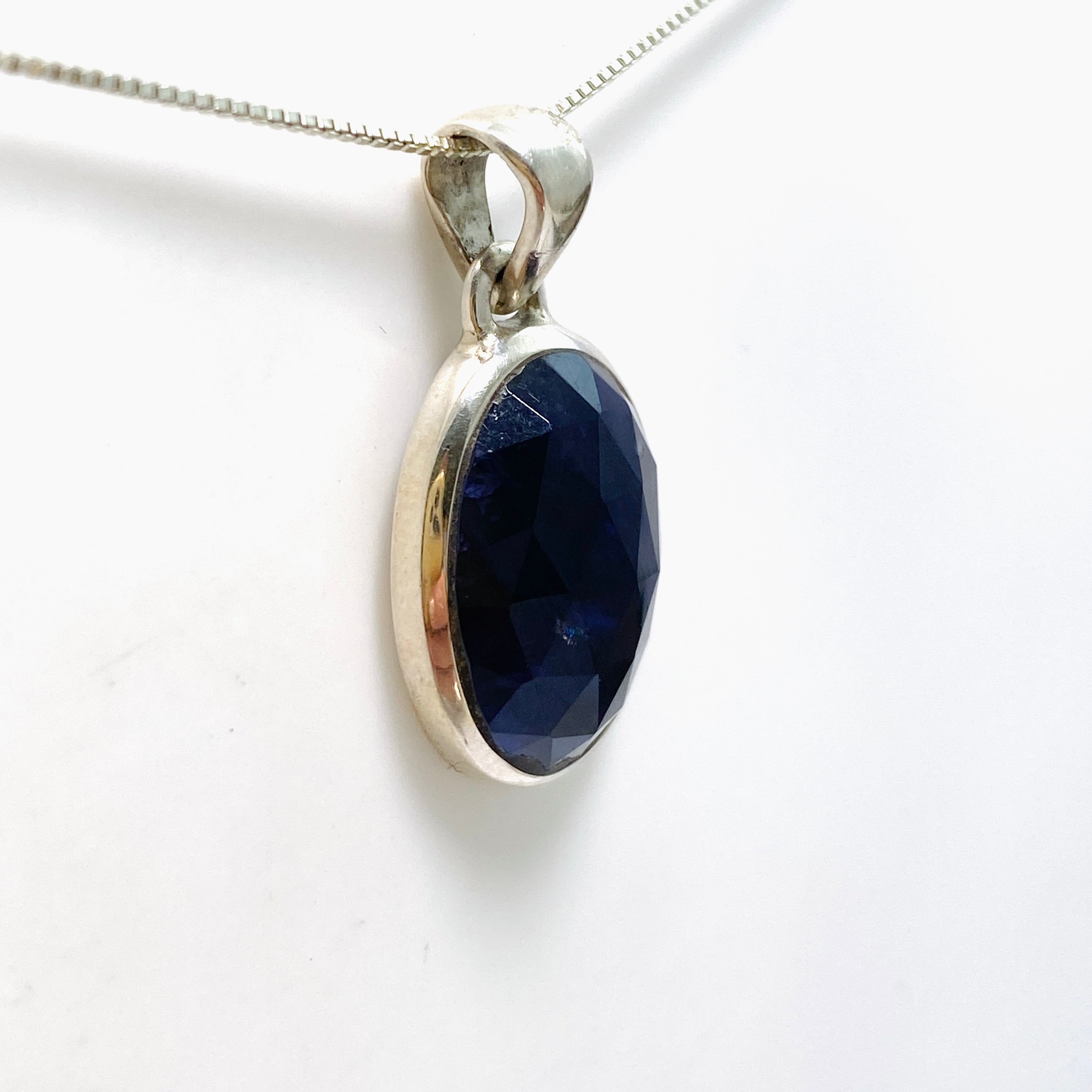 Iolite Oval Faceted Pendant Necklace - Genuine Gemstone Jewelry for Women | Perfect for Evening Wear & Special Occasions