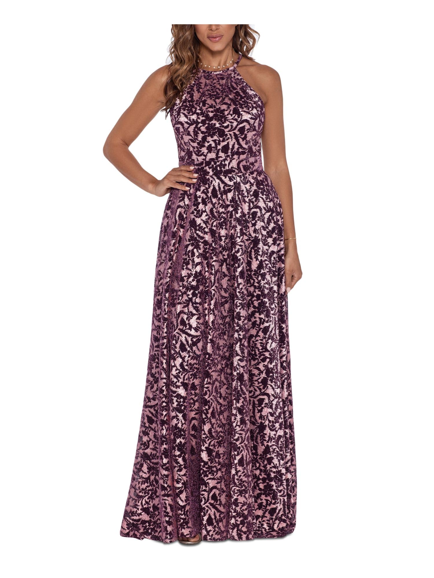 Betsy & Adam Women's Long Halter Burnout Wrap Dress - Elegant Summer Beach Wedding Guest Dress for Women