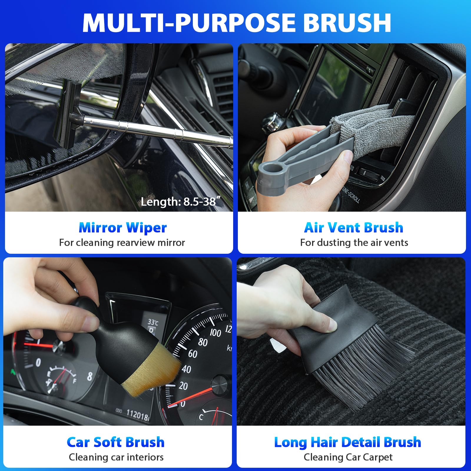 THINKWORK High Power Car Vacuum Cleaner Kit - 10Pcs Detailing Brushes with Storage Bag, Interior Car Cleaning Kit for Men & Women | Perfect for Car Detailing, Home & Office Vehicle Maintenance