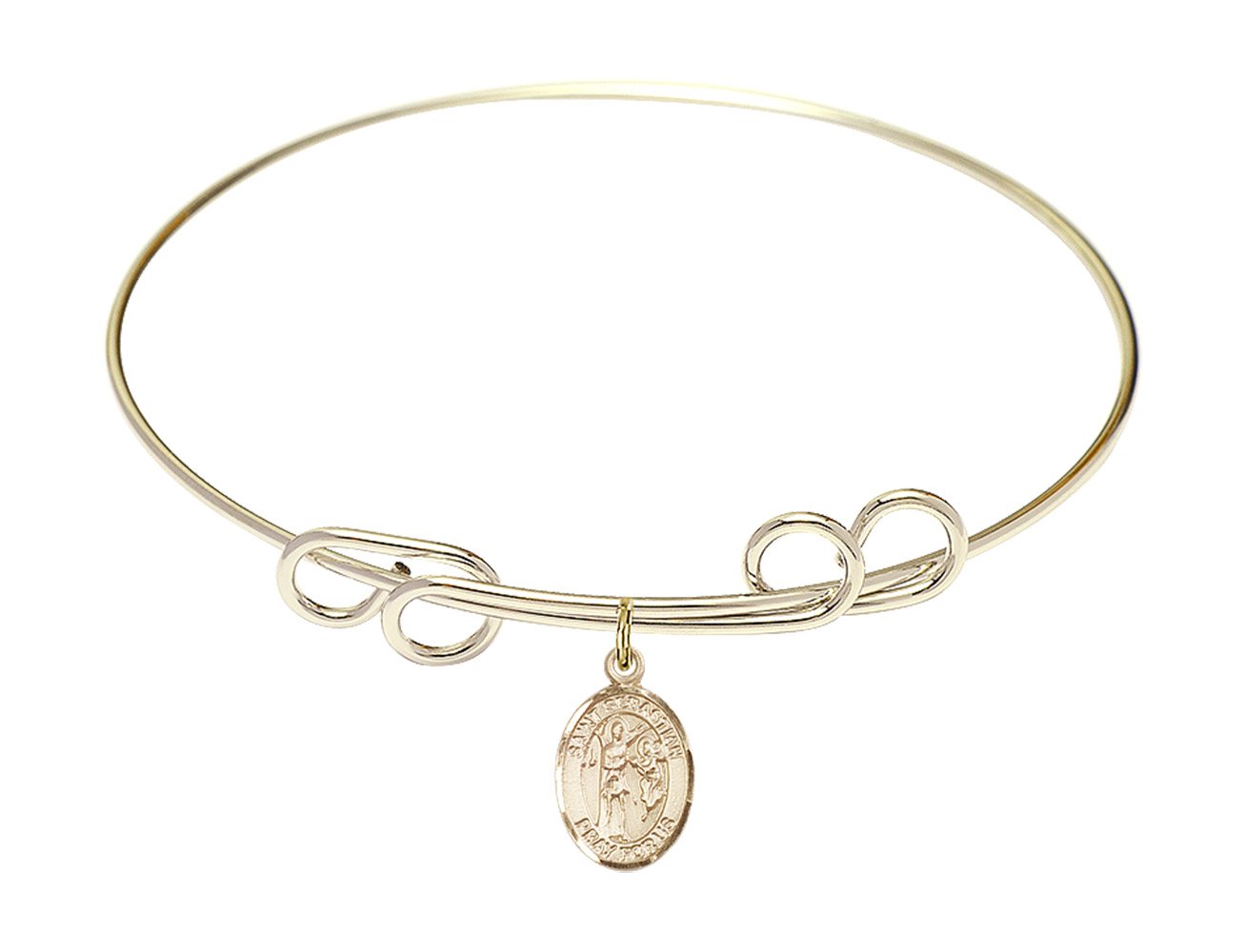 8 Inch Round Double Loop Bangle Bracelet with St. Sebastian Charm - FA Dumont Elegant Jewelry for Women, Perfect for Church, Weddings & Special Occasions
