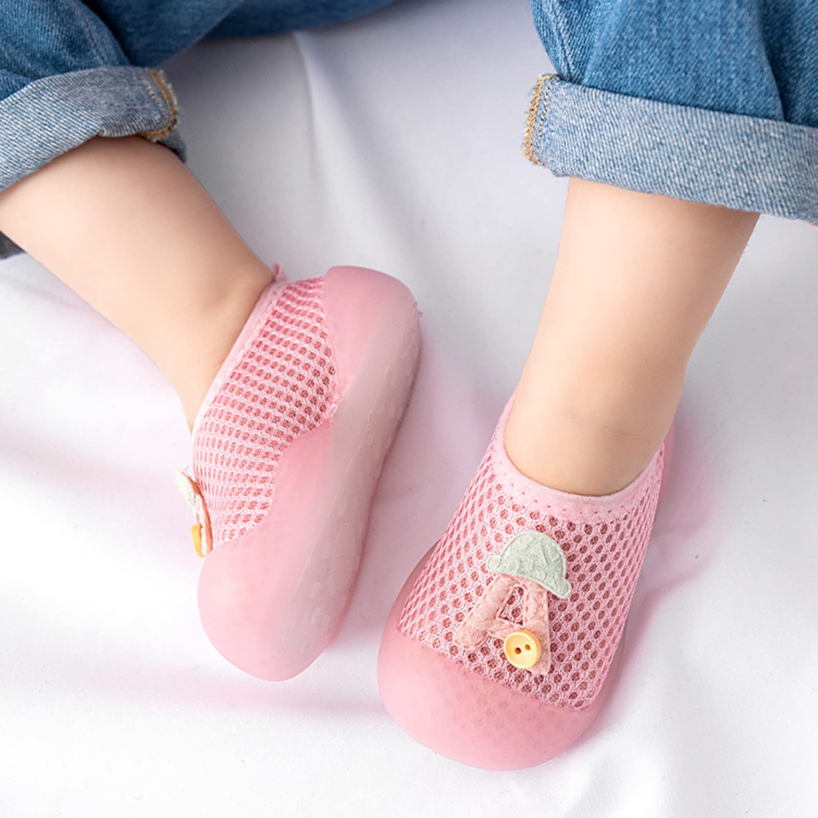 **Non-Slip Baby Toddler Shoes – Breathable Mesh Animal Print Cartoon Socks for Boys & Girls (12-18 Months, Pink) – Soft Prewalker Shoes for Indoor Play & First Steps**