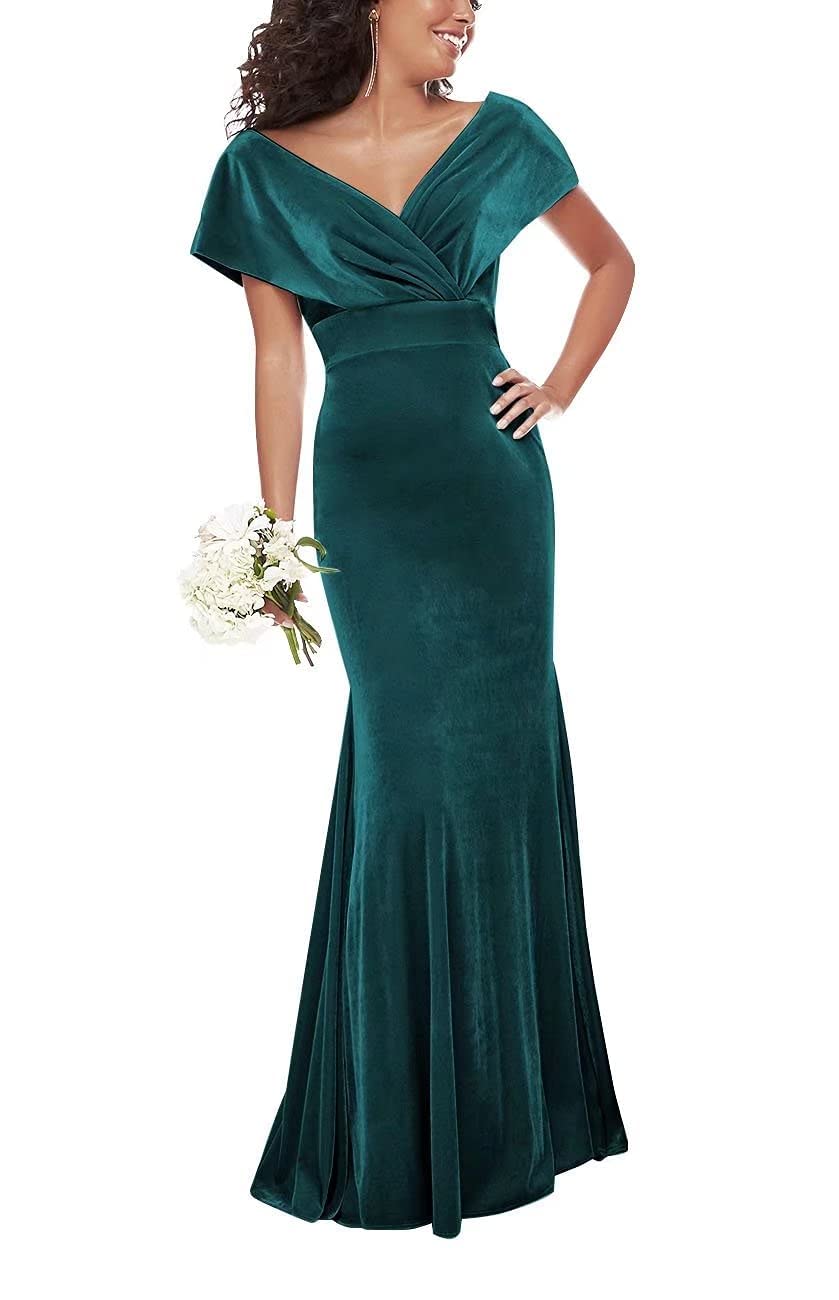 Elegant Velvet Formal Dresses for Women | Off Shoulder V-Neck Mermaid Bridesmaid & Prom Gowns | Perfect for Evening Parties, Weddings & Special Occasions 2023