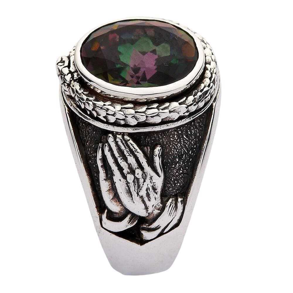 Sterling Silver Mystic Topaz Praying Hands Gothic Ring for Men & Women - Unique Biker Jewelry for Motorcycle Riders & Gothic Fashion Lovers - Perfect for Everyday Wear, Special Occasions & Gift Giving