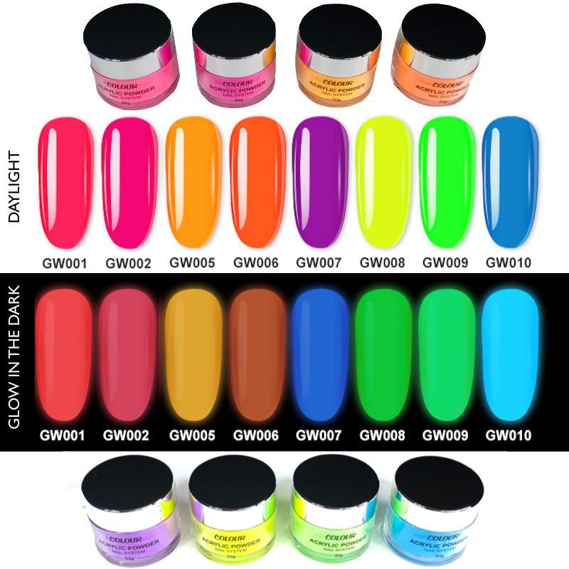 Glow in the Dark Acrylic Nail Powder Set - UV Reactive Nail Art Supplies for Party & Night Out Manicures