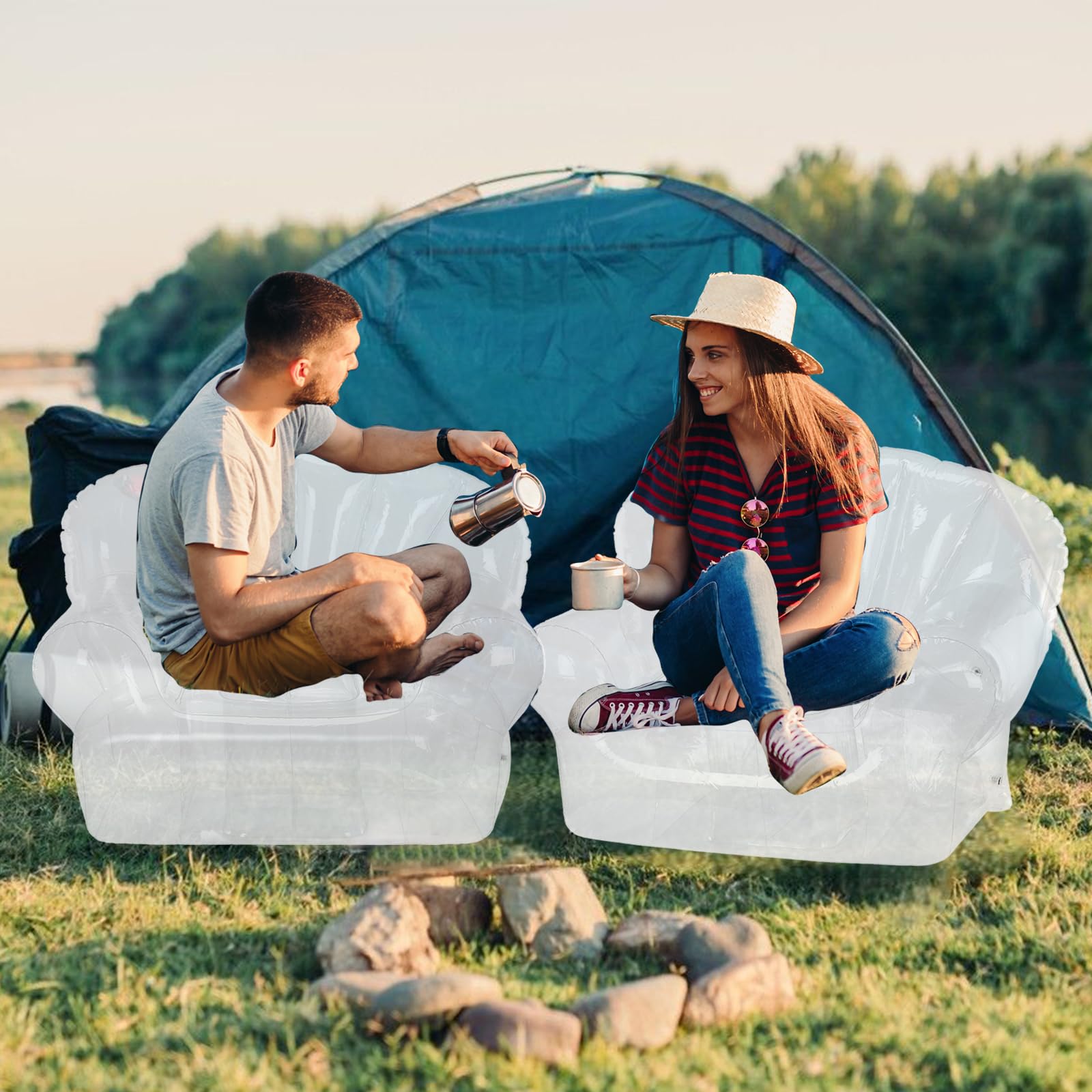 Transparent Inflatable Chair - 43.3'' x 33.5'' x 29.5'' Blow Up Couch for Adults, Indoor & Outdoor Use in Bedroom, Balcony, Pool, Lawn, Camping & Travel - Supports Up to 300lbs - Perfect for Relaxing, Lounging & Outdoor Adventures