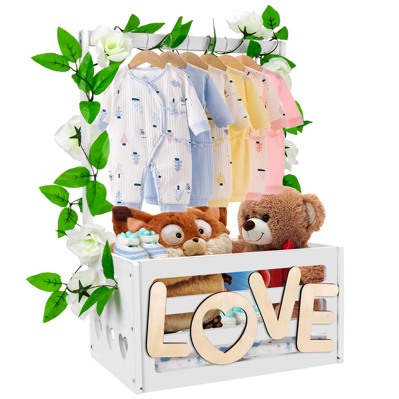 Hysagtek Wooden Baby Shower Storage Crate with Handle - Baby Closet Organizer for Newborn Boys & Girls - Perfect for Nursery, Baby Shower Party Gifts & Pregnancy Gifts for New Parents - Ideal for Home Nursery Organization & Baby Essentials Storage