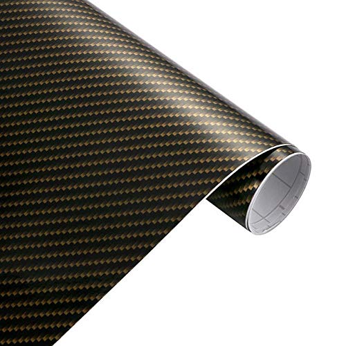2D Carbon Fiber Vinyl Wrap Film 30x100cm - DIY Car & Motorcycle Sticker for Auto Decoration - High Glossy Gold & Black