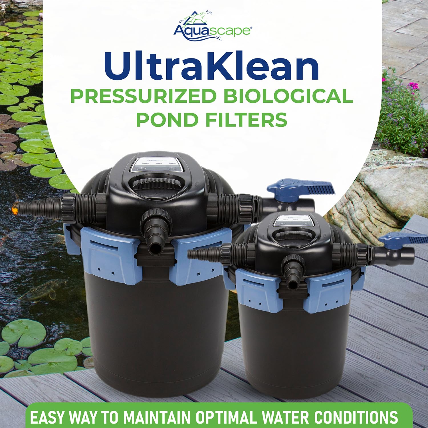 Aquascape 95054 UltraKlean 3500 Biological Pressure Filter with 28W UV Clarifier Sterilizer - 5200 GPH Black Pond Filter for Waterfalls, Streams & Koi Ponds - Outdoor Water Feature Maintenance Solution