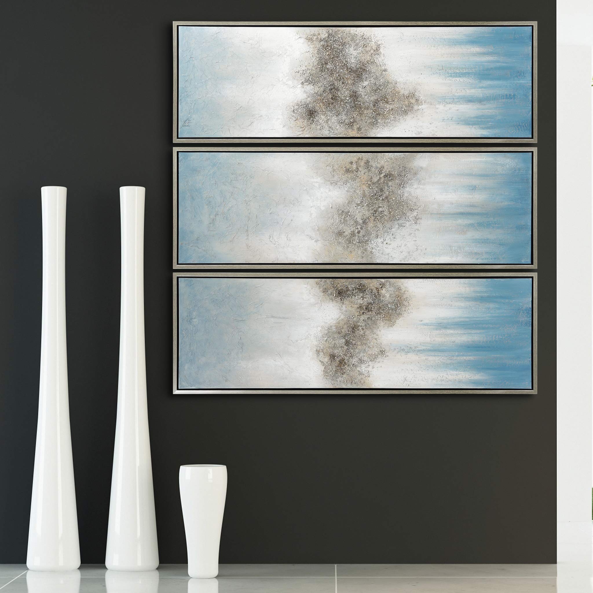 Martin Edwards Abstract Wall Art - Hand Painted Textured Canvas Triptych Set 60x20 Inches - Modern Home & Office Decor for Living Room, Bedroom, Dining Area
