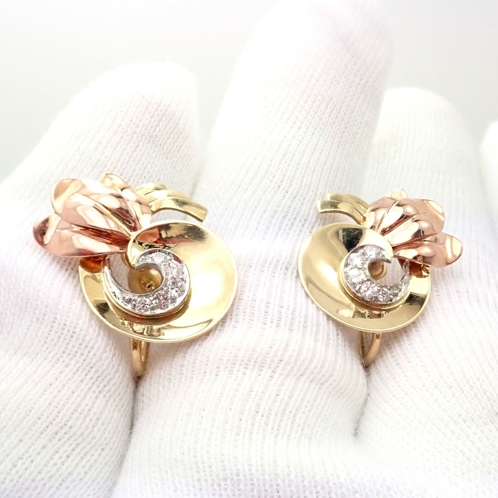 Vintage Tiffany & Co 14k Yellow Rose Gold Diamond Screwback Earrings - Authentic Luxury Jewelry for Women, Perfect for Weddings, Anniversaries & Special Occasions