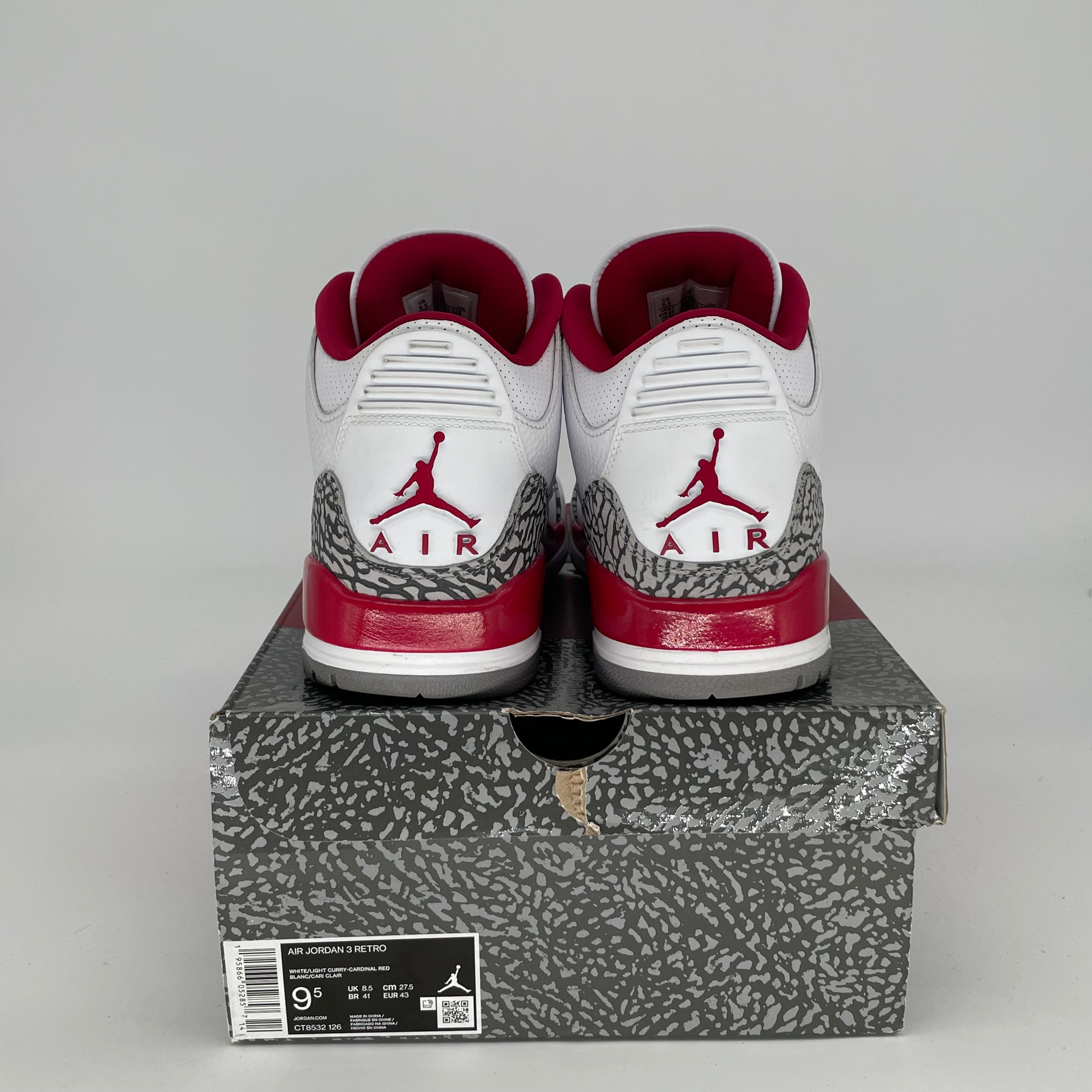 AIR JORDAN 3 Cardinal Red Retro Basketball Shoes - Men's Size 9.5/Women's Size 11 (CT8532-126) - Perfect for Streetwear & Sneaker Collection