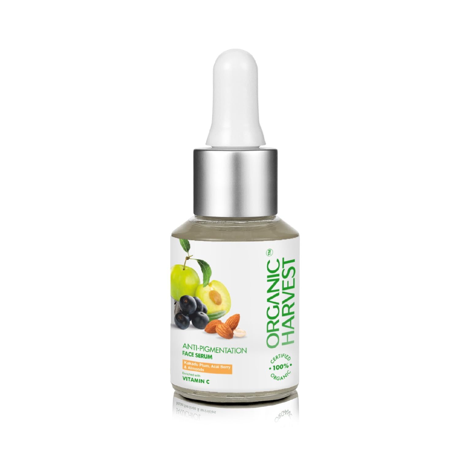 Organic Harvest Anti-Pigmentation Face Serum with Kakadu Plum, Acai Berry & Almonds | Brightens Skin, Reduces Blemishes & Wrinkles | 100% USDA Certified Organic, Paraben & Sulfate Free (30ml) | Perfect for Daily Skincare Routine & Nighttime Treatment