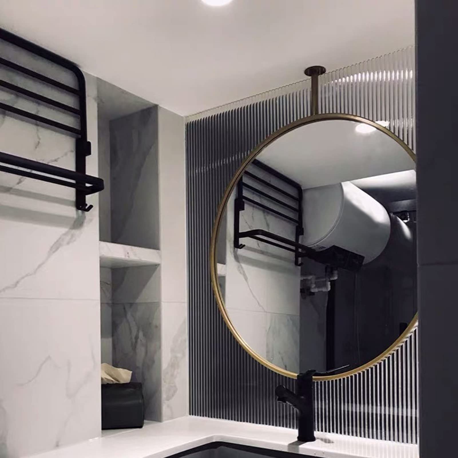 Luyckfrazy Gold Metal Frame Circle Ceiling Hanging Mirror - Bathroom Makeup Shaving Mirror for Home, Hotel & Farmhouse Decor - Perfect for Vanity, Dressing Room & Commercial Spaces