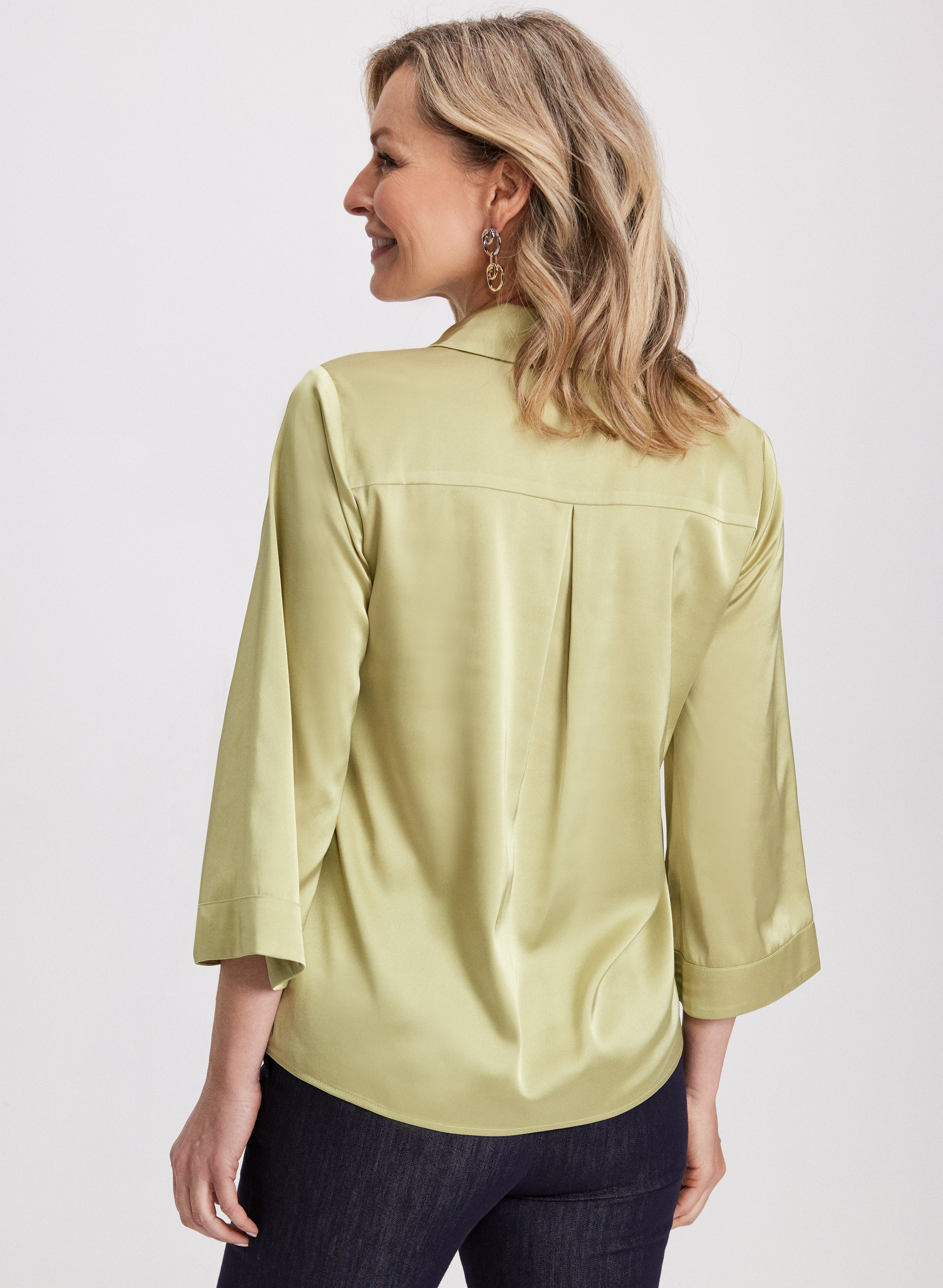Elegant Flared Sleeve Satin Blouse for Women - Chic Party & Office Wear - Perfect for Date Nights & Formal Events