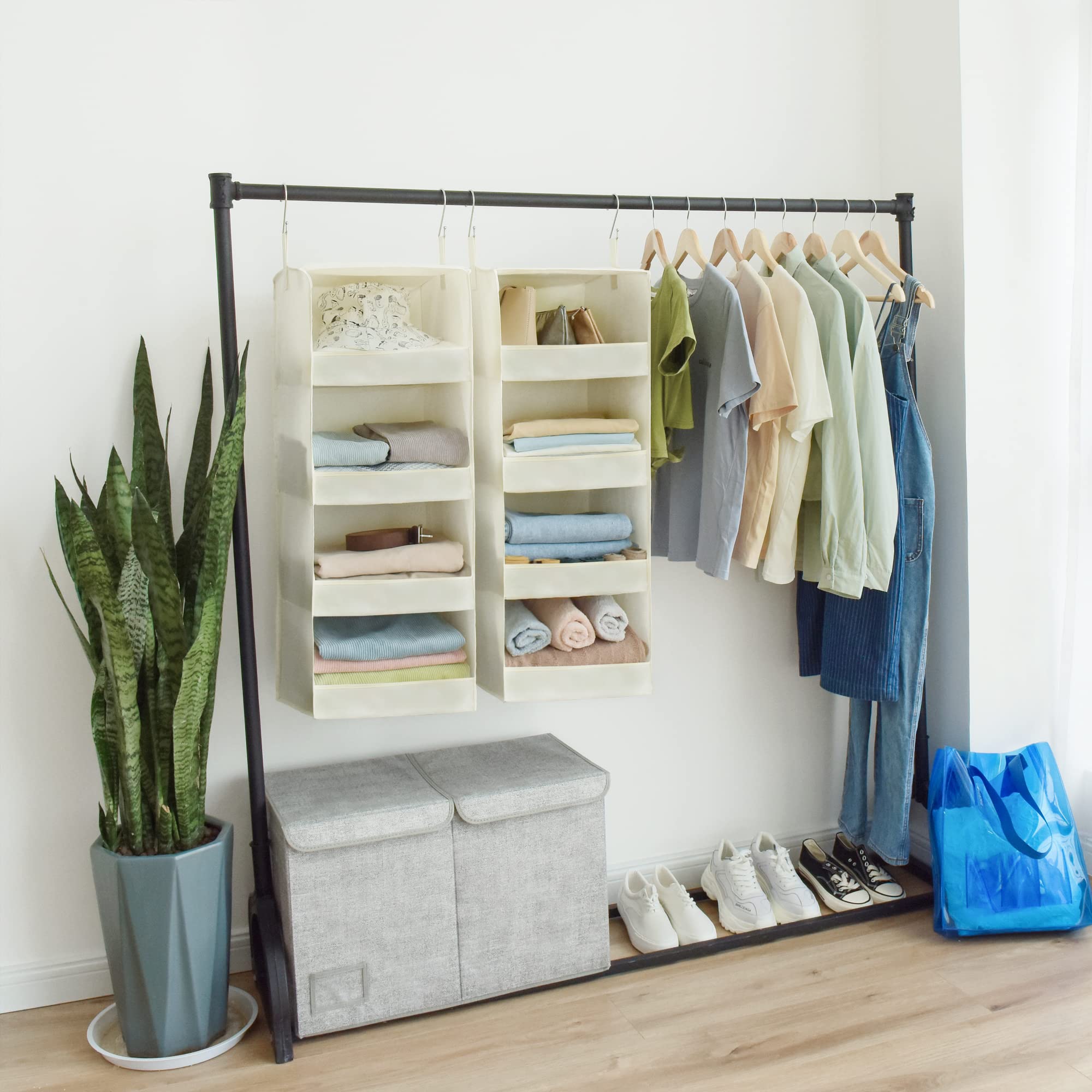 GRANNY SAYS 4-Shelf Hanging Closet Organizer - Space Saving Storage Shelves for Bedroom & Living Room (Beige, 2-Pack) - Perfect for Organizing Clothes, Toys, Shoes & Home Essentials