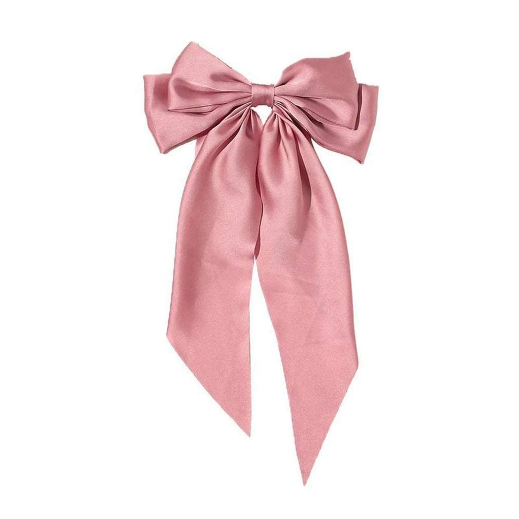 Ginoya Brothers Silky Satin Hair Barrettes for Women - Large Bow Hair Clips, Metal Hair Slides, Soft Plain Color Bow Knot Hairpins (Baby Pink) | Perfect for Weddings, Parties, and Everyday Hair Styling