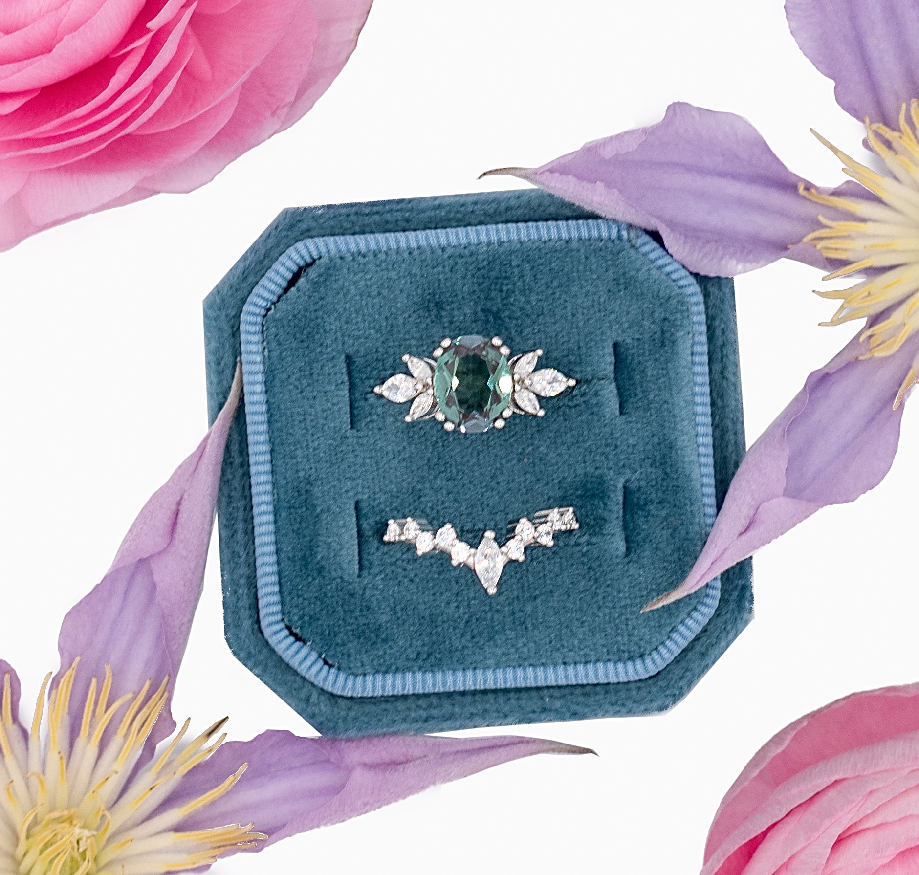 Eva Teal Alexandrite Ring - Sterling Silver Jewelry for Women, Elegant Birthstone Gift for June | Perfect for Weddings, Anniversaries & Special Occasions