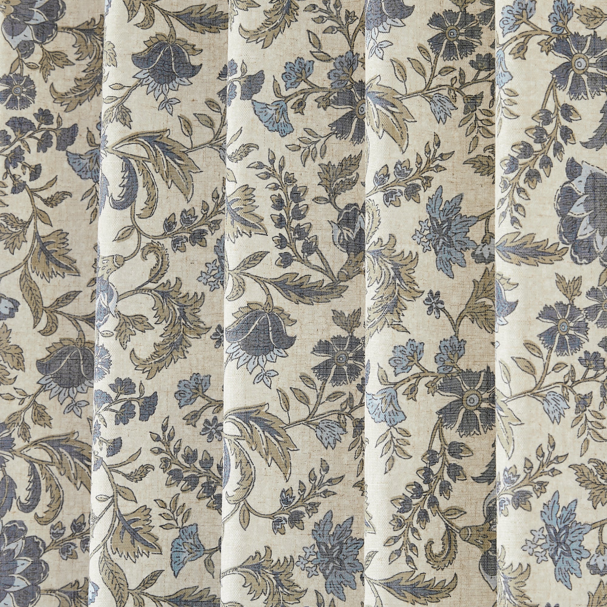 Lillian Block Print Linen Textured Window Curtain Panels - Elegant Boho Home Decor for Living Room & Bedroom