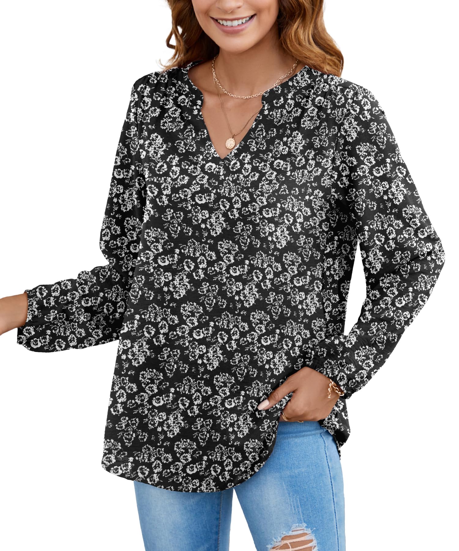Women's V-Neck Long Sleeve Blouse - Business Casual Shirt Tops for Fall 2024 | Office Wear, Work Outfits & Professional Attire