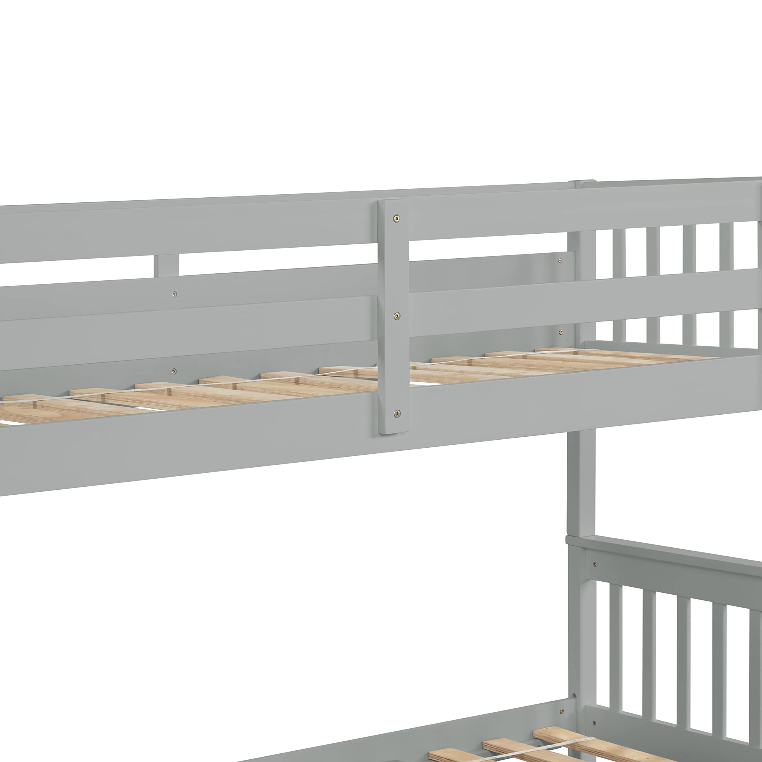 Convertible Twin Over Full Bunk Bed with Trundle - Solid Wood Frame for Kids & Adults - Space Saving for Small Rooms