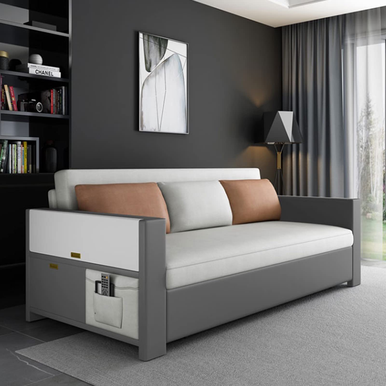 BSFYUK European Style Foldable Sliding Sofa Bed with Armrest Table & Storage Bag - 188CM White Convertible Couch for Small Spaces | Perfect for Apartments, Living Rooms & Guest Rooms