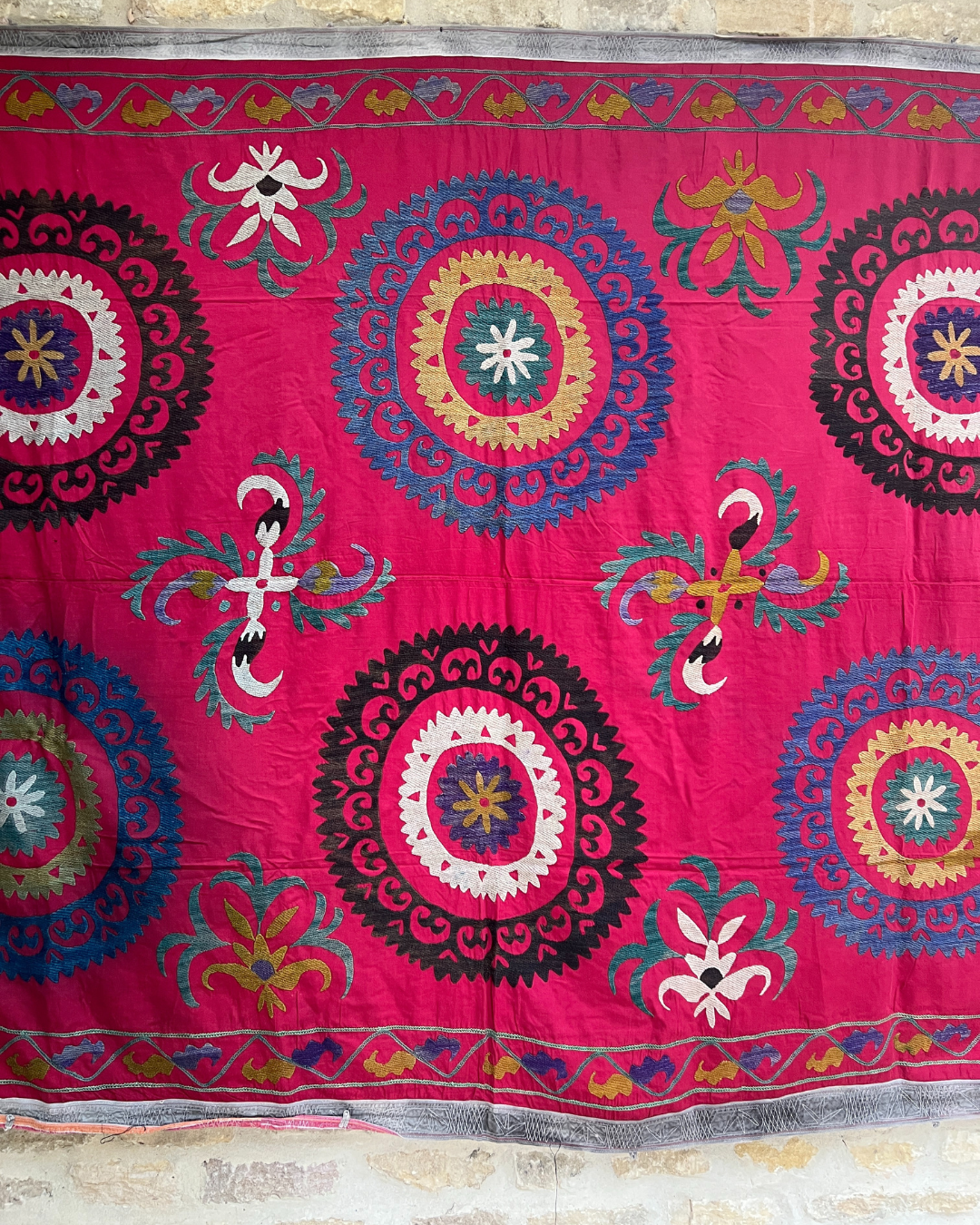 Extra Large Suzani 016 - Handmade Cotton Embroidered Bohemian Throw Blanket for Bed, Sofa & Home Decor | Perfect for Boho Chic Living Room, Bedroom & Cozy Winter Nights