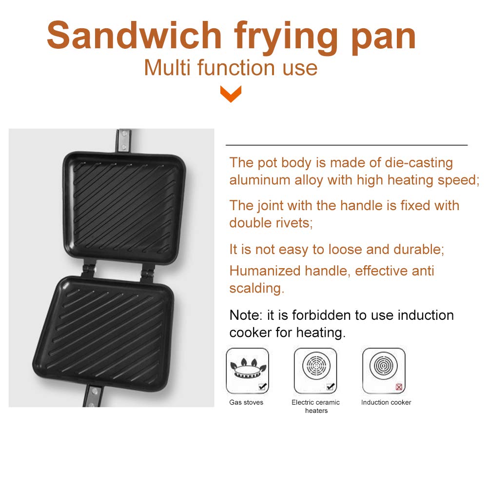 Non-Stick Double-Coated Sandwich Maker & Panini Press - Aluminum Flip Grill Pan for Hot Sandwiches, Breakfast, Picnics & Quick Meals