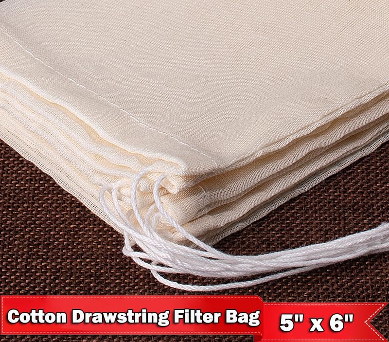 AKOAK 10-Pack 5x6 Inch Natural Unbleached Cotton Muslin Drawstring Bags for Spices, Tea, Herbs & DIY Crafts - Reusable & Eco-Friendly Storage Solution for Kitchen, Bath, Wedding Favors & Party Gifts