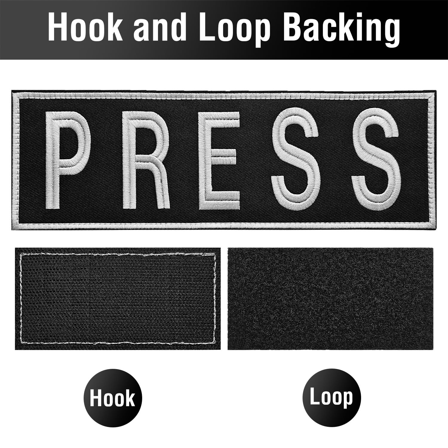 WILDREEDS 2 Pack Hook and Loop Press Patches - Tactical Embroidery Patch Set for Photographer Vest, Military Gear & Outdoor Activities (1 Small & 1 Large Size) - Perfect for Tactical Vests, Backpacks & DIY Projects